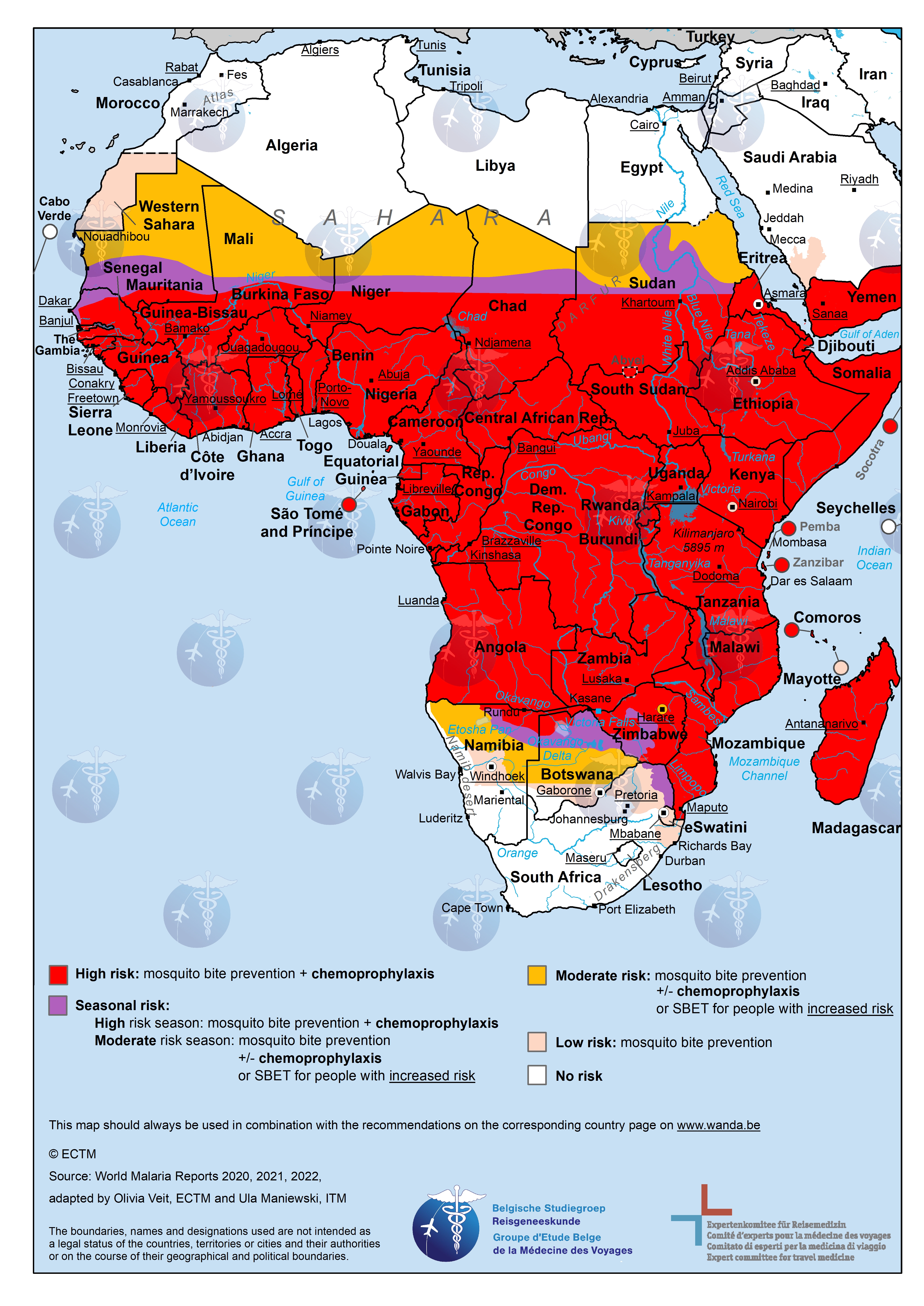 Map of Africa with malaria risk areas