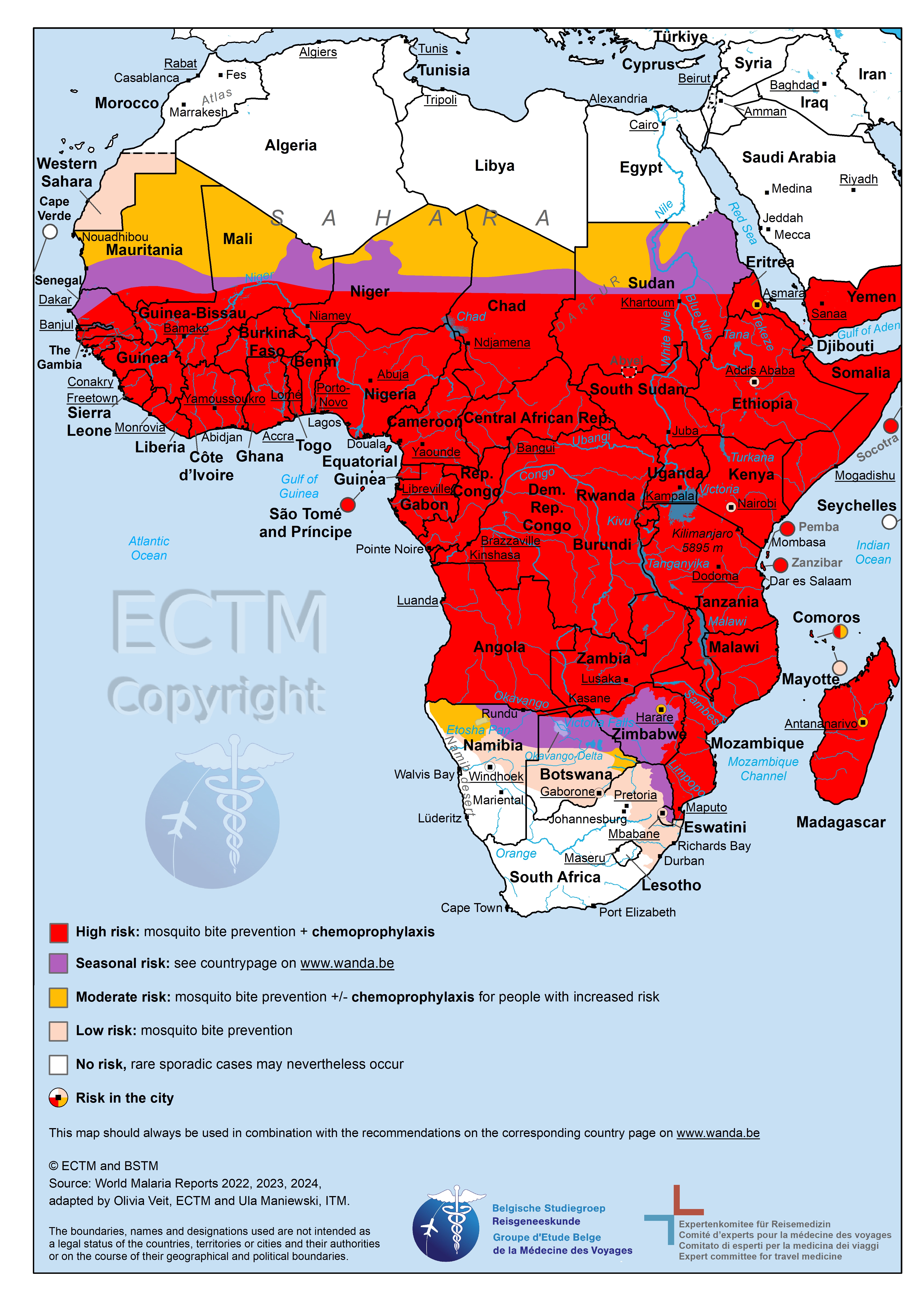 Map of Africa with malaria risk areas