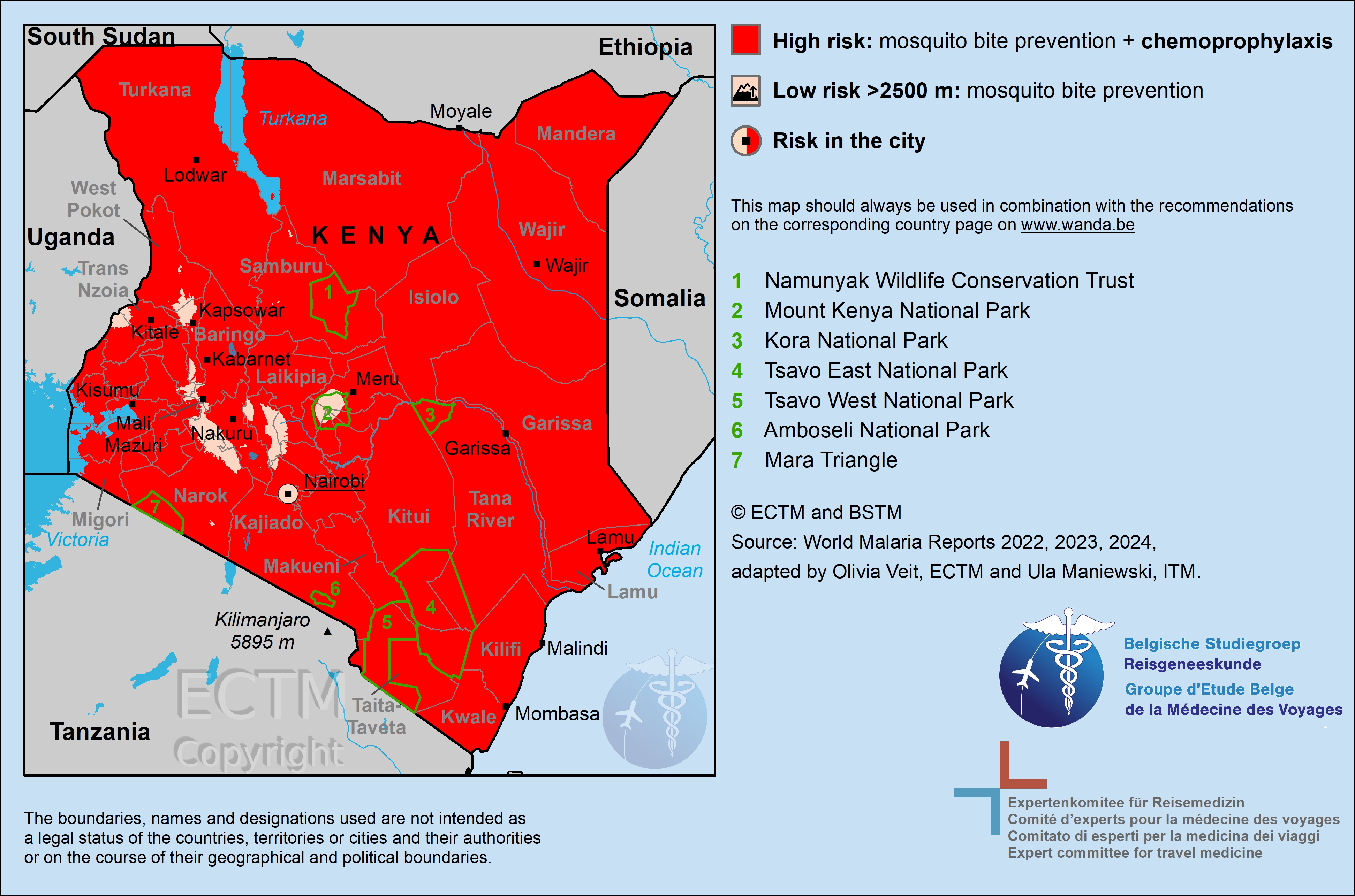 Map of Kenya with malaria risk areas