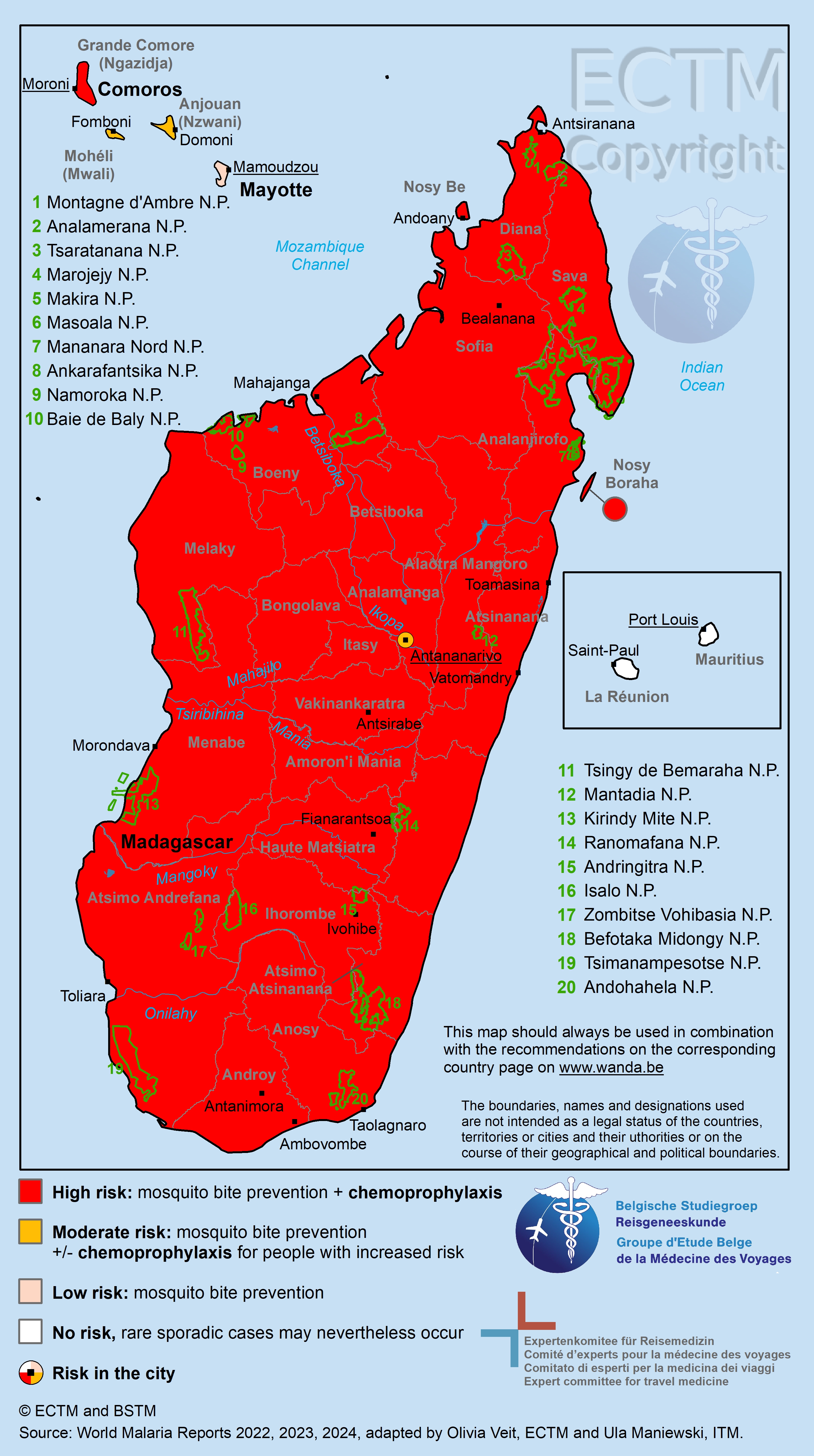 Map of Madagascar with malaria risk areas