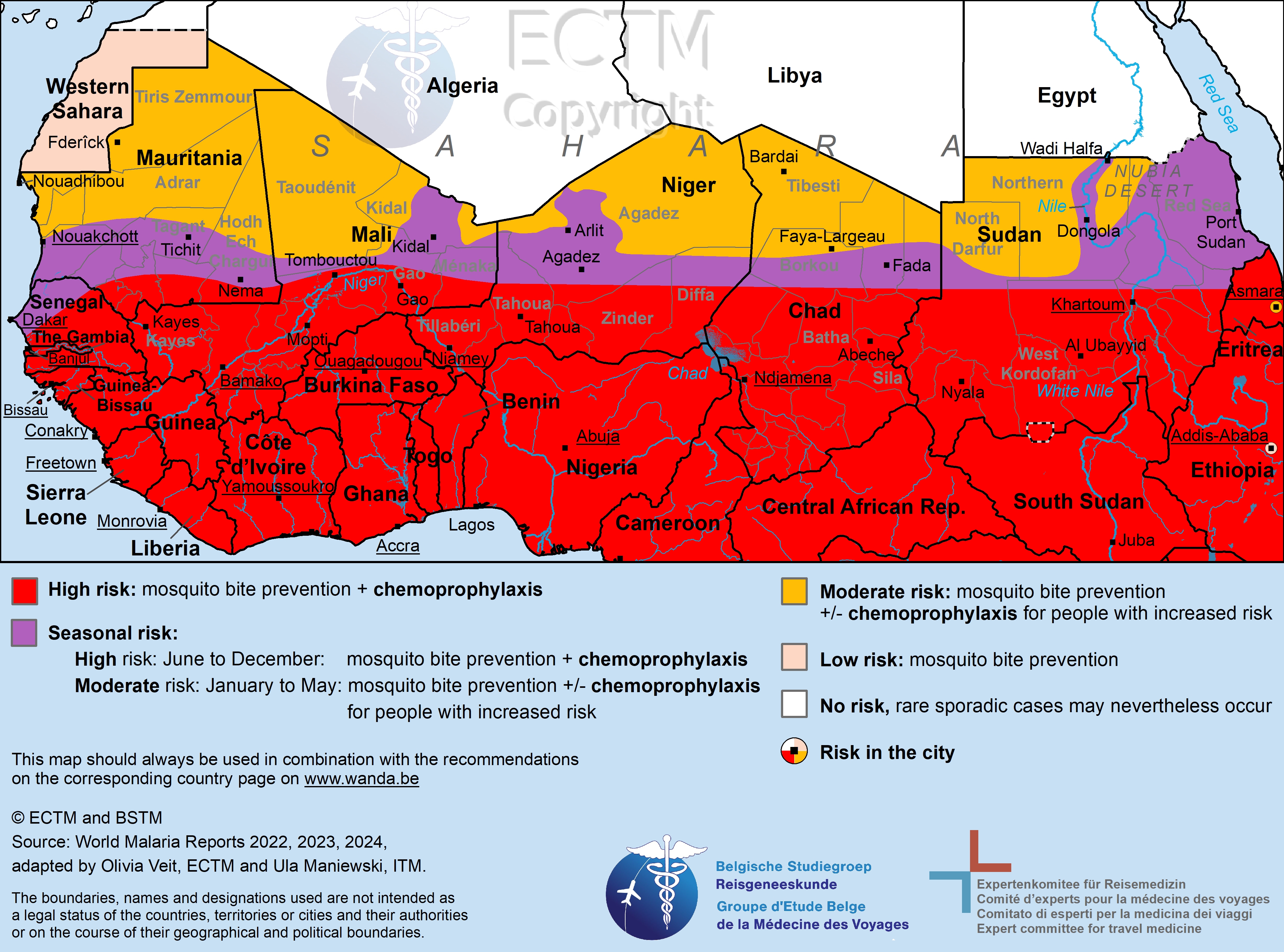 Map of Sahel with malaria risk areas