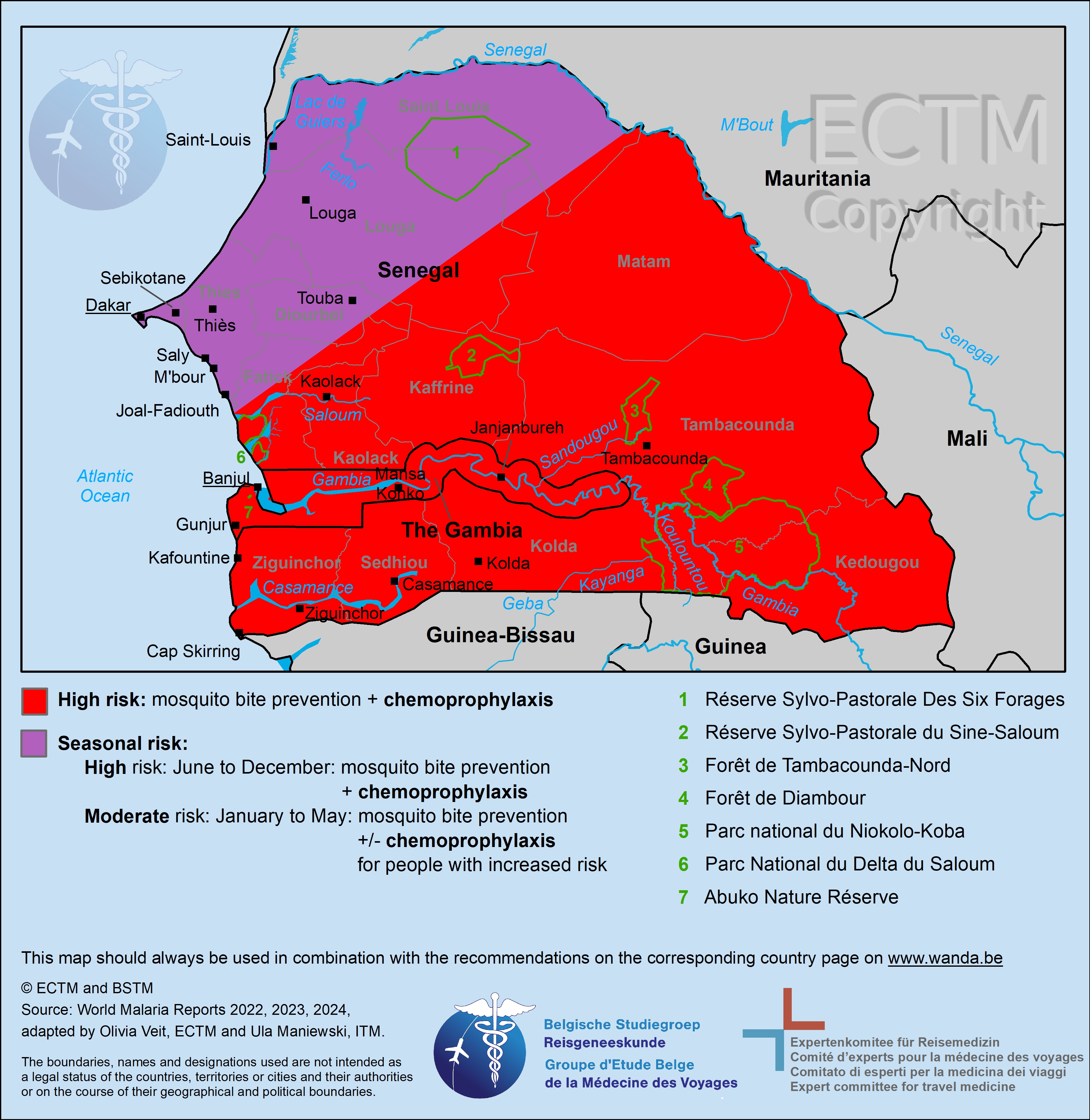 Map of malaria risk areas in Senegal and Gambia